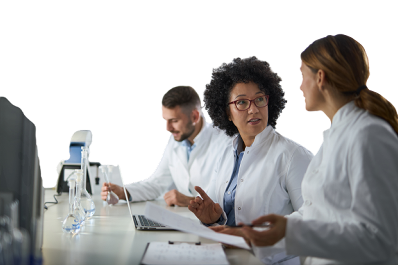 Researchers discussing innovation